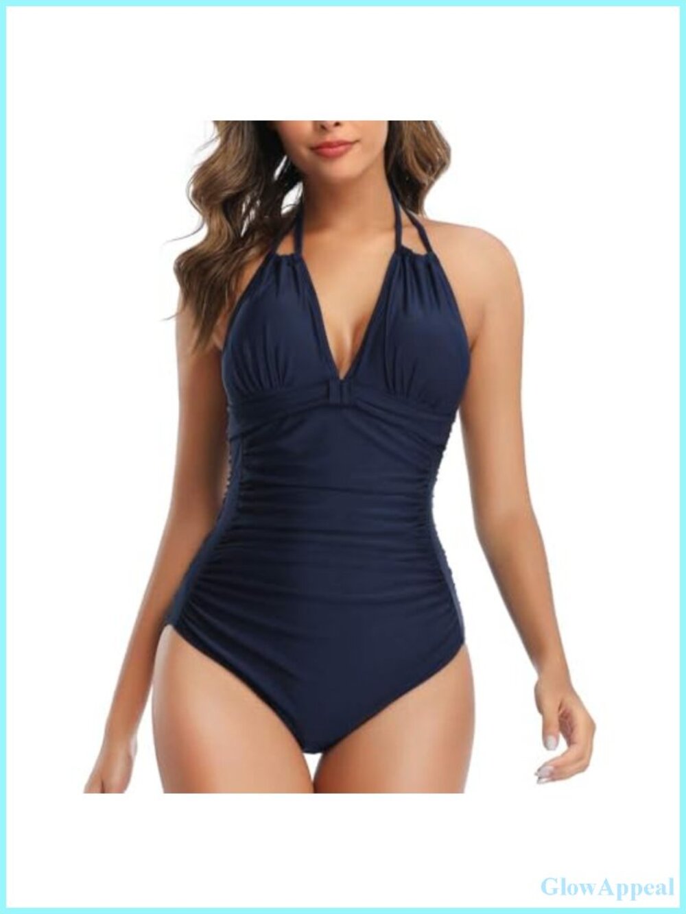 Tummy Control One Piece Swimsuit Halter Ruched Full Coverage View 3